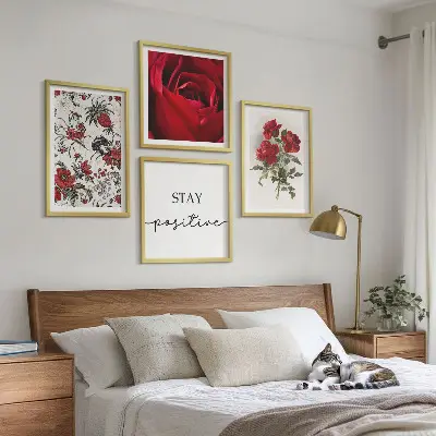 Red roses flowers wall art set of 4 pieces