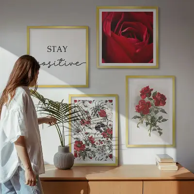 Red roses flowers wall art set of 4 pieces