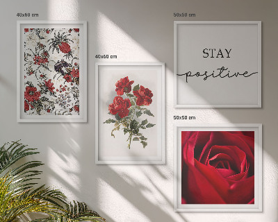 Set of 4 wall art pieces Red roses flowers inscription
