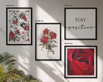 Set of 4 wall art pieces Red roses flowers inscription