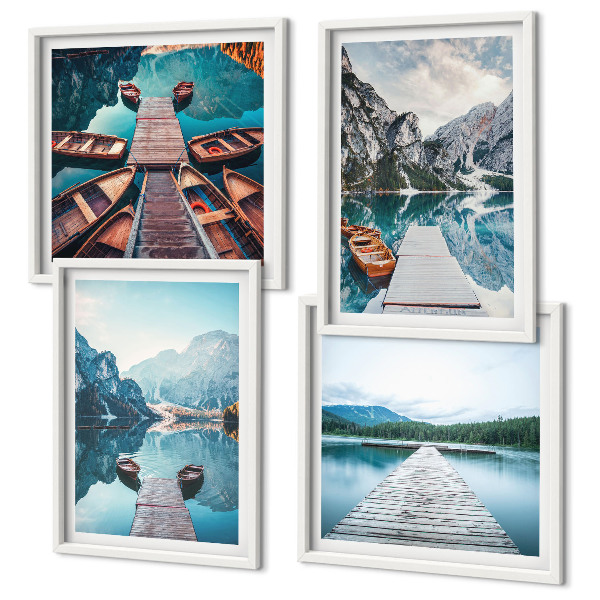 Multi-piece wall decor set Lake wooden piers boats