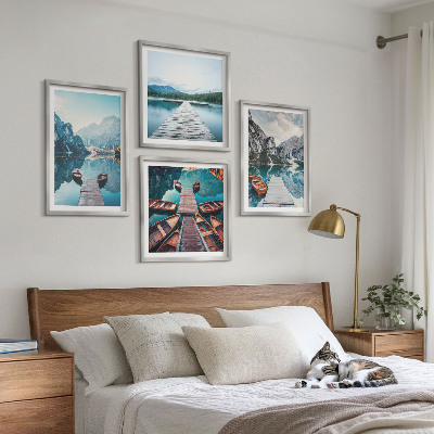 Multi-piece wall decor set Lake wooden piers boats
