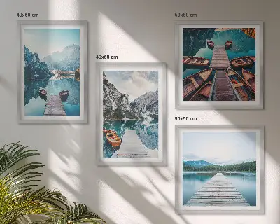 Multi-piece wall decor set featuring lake wooden piers and boats