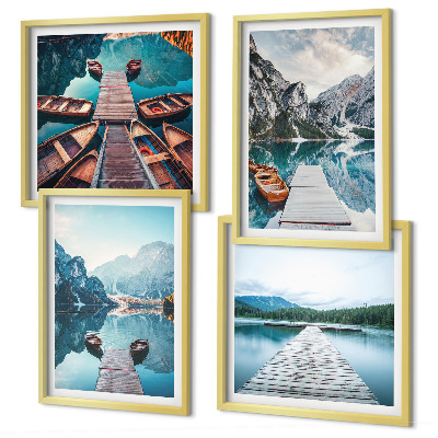 Multi-piece wall decor set Lake wooden piers boats