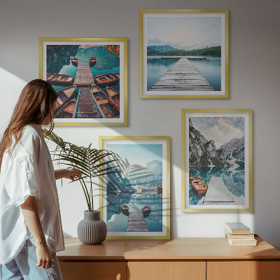 Multi-piece wall decor set Lake wooden piers boats
