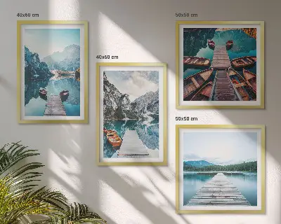 Multi-piece wall decor set featuring lake wooden piers and boats