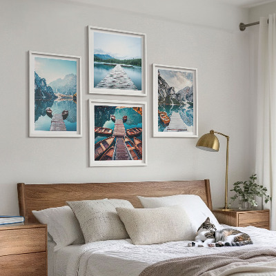 Multi-piece wall decor set Lake wooden piers boats