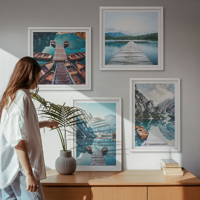 Multi-piece wall decor set Lake wooden piers boats