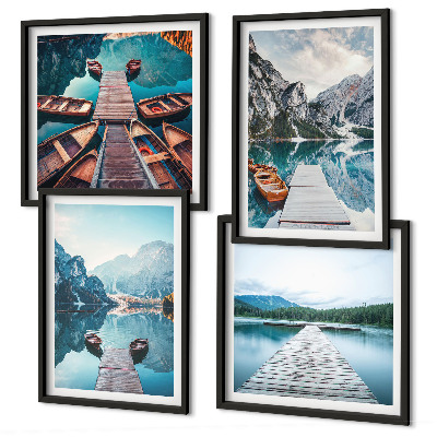 Multi-piece wall decor set Lake wooden piers boats