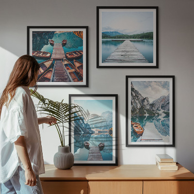 Multi-piece wall decor set Lake wooden piers boats