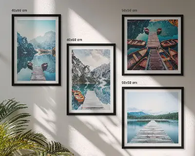 Multi-piece wall decor set featuring lake wooden piers and boats