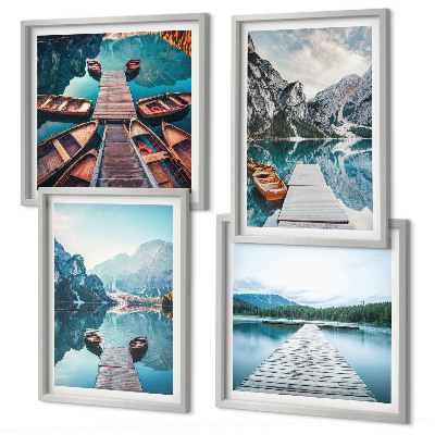 Multi-piece wall decor set Lake wooden piers boats