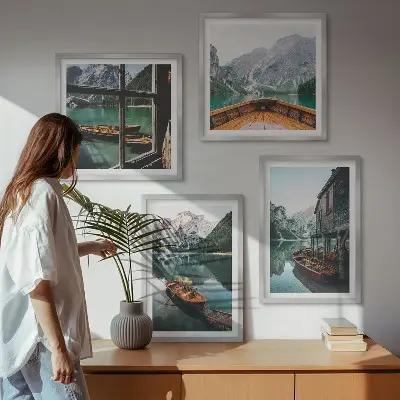 Wall art set mountain lake landscape for the home