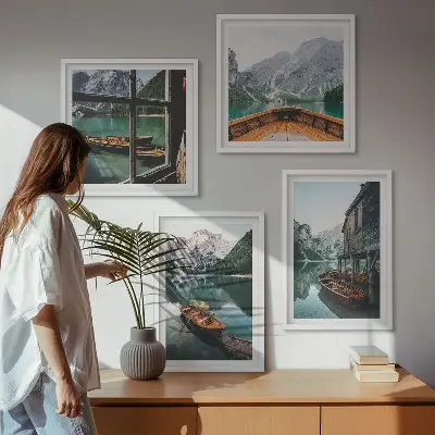 Wall art set mountain lake landscape for the home