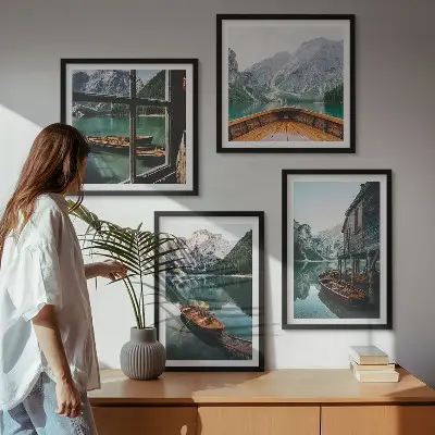Wall art set mountain lake landscape for the home