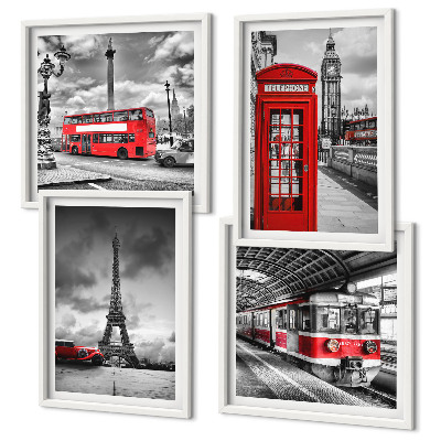 Multi-piece wall decor set Iconic cities London Paris railway