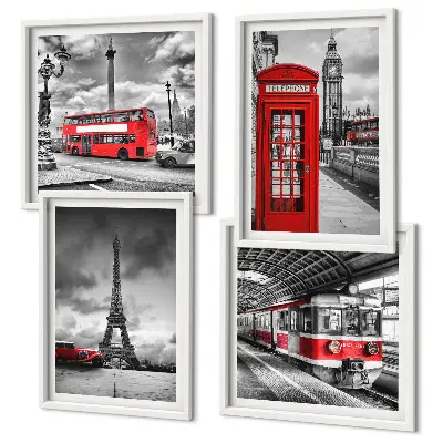Multi-piece wall decor set iconic London and Paris railway design