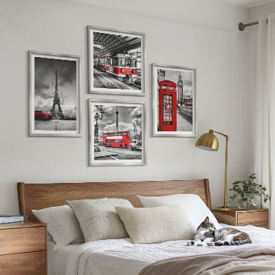Multi-piece wall decor set Iconic cities London Paris railway