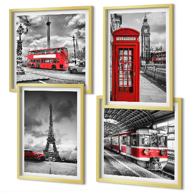Multi-piece wall decor set Iconic cities London Paris railway
