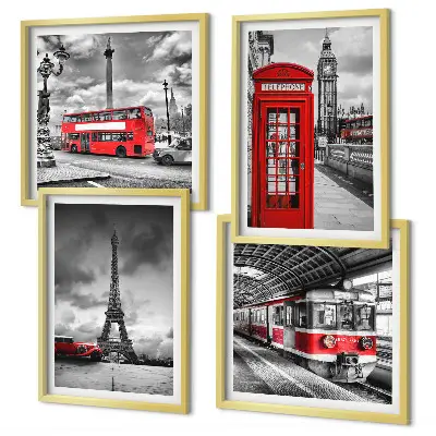 Multi-piece wall decor set iconic London and Paris railway design