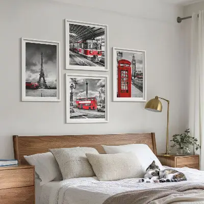 Multi-piece wall decor set iconic London and Paris railway design