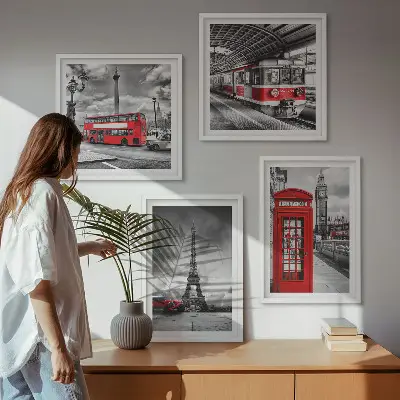 Multi-piece wall decor set iconic London and Paris railway design