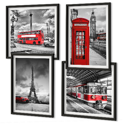 Multi-piece wall decor set Iconic cities London Paris railway