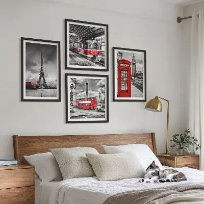 Multi-piece wall decor set iconic London and Paris railway design