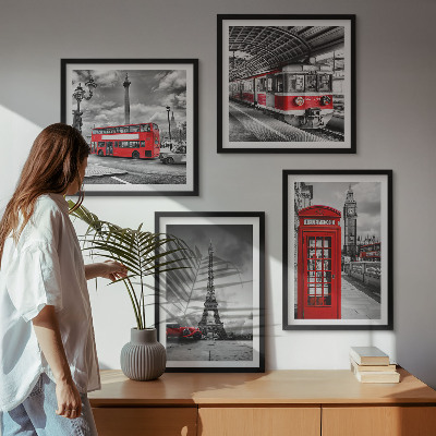 Multi-piece wall decor set Iconic cities London Paris railway