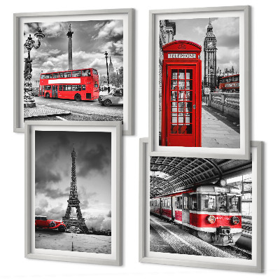 Multi-piece wall decor set Iconic cities London Paris railway