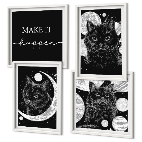 Wall art set Black cats moon planet