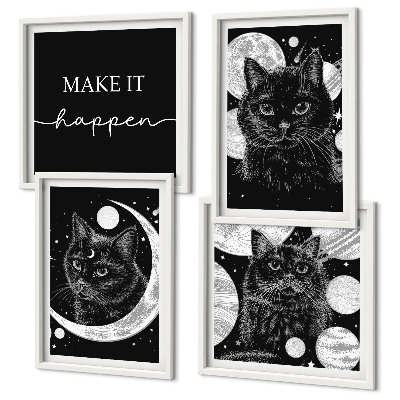 Wall art set Black cats moon planet