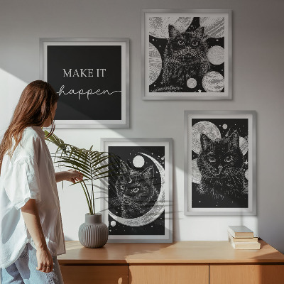 Wall art set Black cats moon planet