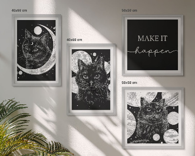 Wall art set Black cats moon planet