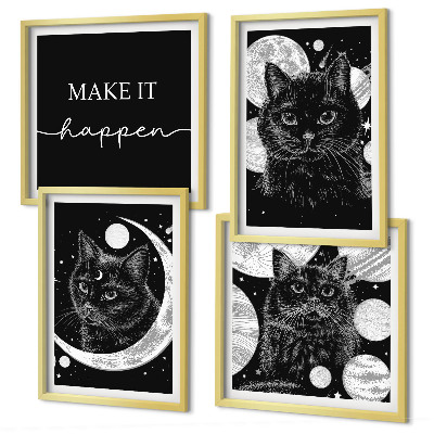 Wall art set Black cats moon planet