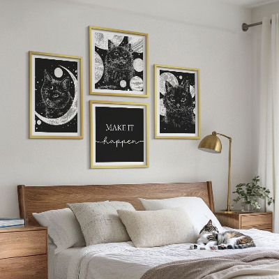 Wall art set Black cats moon planet