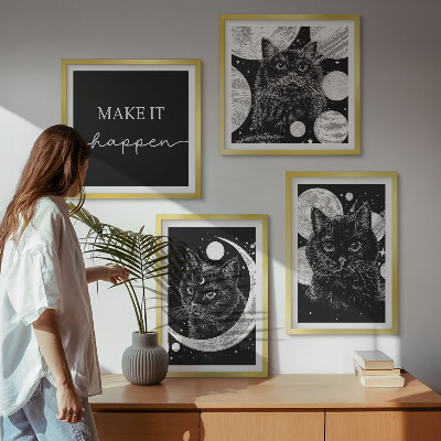 Wall art set Black cats moon planet