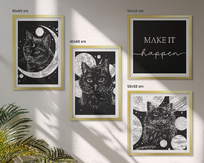 Wall art set Black cats moon planet