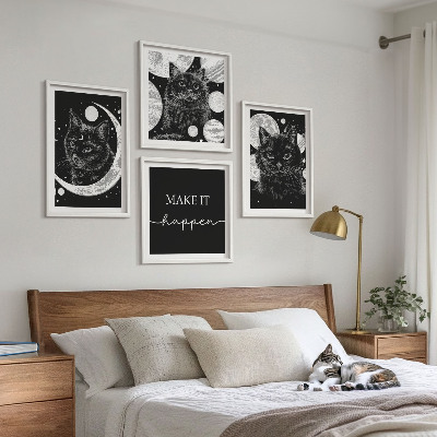 Wall art set Black cats moon planet