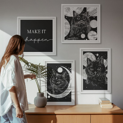 Wall art set Black cats moon planet