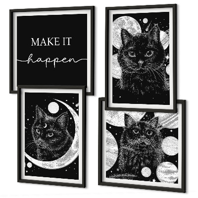 Wall art set Black cats moon planet