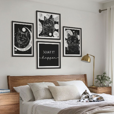 Wall art set Black cats moon planet