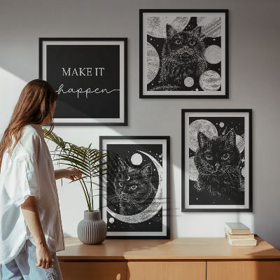 Wall art set Black cats moon planet