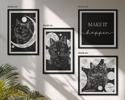 Wall art set Black cats moon planet