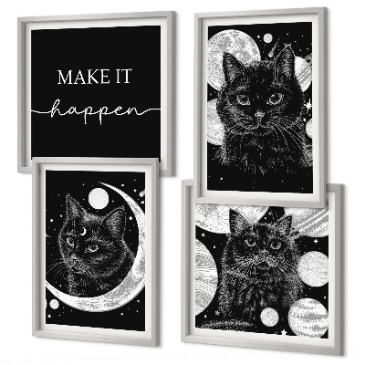 Wall art set Black cats moon planet