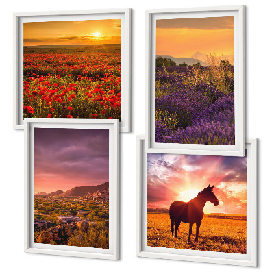 Wall art set Mountain landscape horse lavender