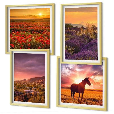 Wall art set Mountain landscape horse lavender