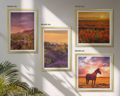 Wall art set Mountain landscape horse lavender