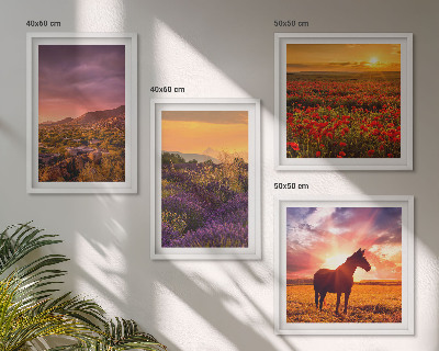 Wall art set Mountain landscape horse lavender