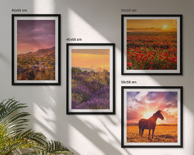 Wall art set Mountain landscape horse lavender